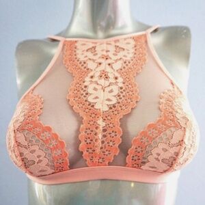 Victorias Secret Body by Victoria Peach Melba Lace High Neck Bralette Bra Small